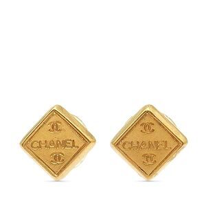 Chanel Gold Plated Logo Bullet Back Earrings